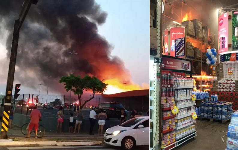 Grande incÃªndio atinge loja do AtacadÃ£o em Campo Grande: vÃ­deos