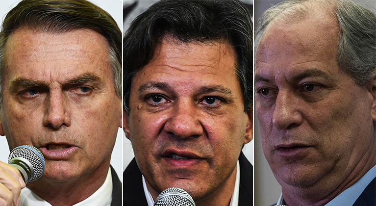 Pesquisa do banco BTG Pactual - FSB: Bolsonaro 33%, Haddad 16% e Ciro 14%