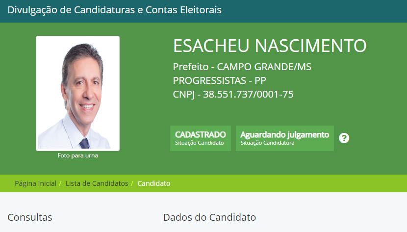 Esacheu Ã© o 4Âº candidato de Campo Grande no site do TSE: veja o patrimÃ´nio deles