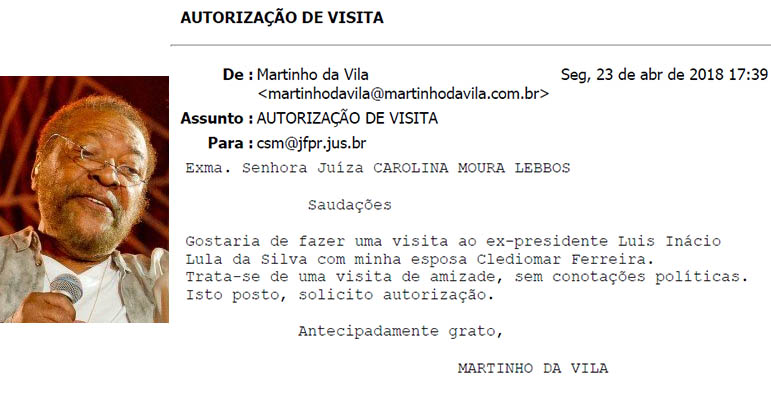 Martinho da Vila pede para visitar Lula