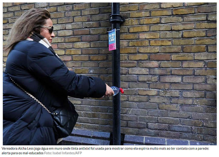 Londres testa 'tinta antixixi' contra boÃªmios que urinam em muros