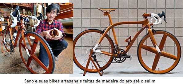 JaponÃªs fatura com bicicletas de madeira