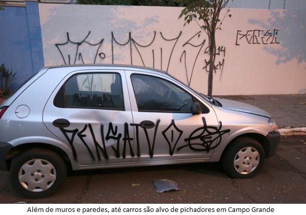 AtÃ© carros sÃ£o pichados em Campo Grande