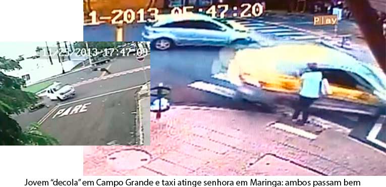 Senhora de MaringÃ¡ e rapaz de Campo Grande arremessados em acidentes passam bem