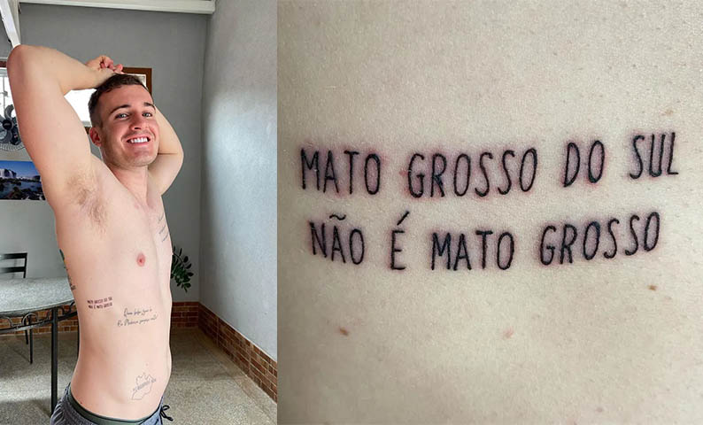 Tatuagem de australiano que percorre o Brasil avisa: 'Mato Grosso do Sul nÃ£o Ã© Mato Grosso'