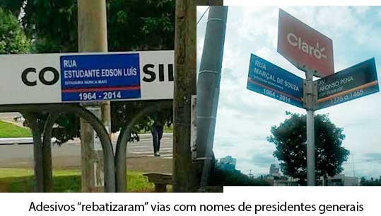 Nos 50 anos do golpe, nomes de generais em avenidas sÃ£o adesivados em Campo Grande