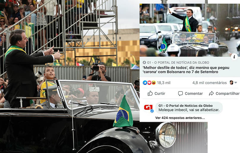 Site da Globo divulga nota apÃ³s xingar menino que desfilou com Bolsonaro