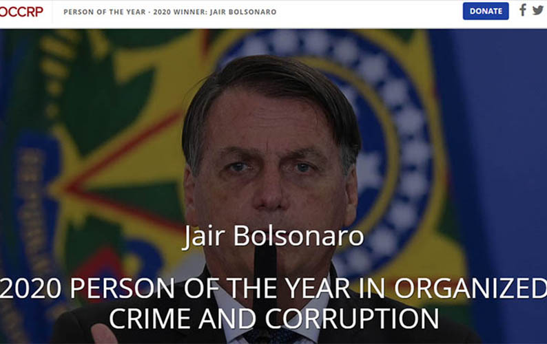 ConsÃ³rcio investigativo elege Bolsonaro 'Personalidade do Ano' em corrupÃ§Ã£o