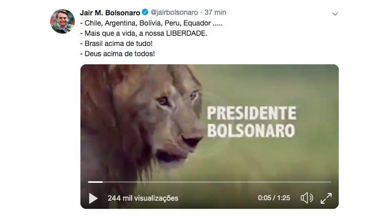 Bolsonaro posta e apaga vÃ­deo em que aparece como leÃ£o cercado de hienas