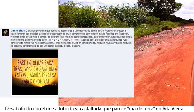 Morador usa Facebook para mostrar abandono do Rita Vieira onde asfalto virou &quot;rua de terra&quot;