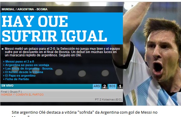 Argentina sofre, mas vence com gol de Messi