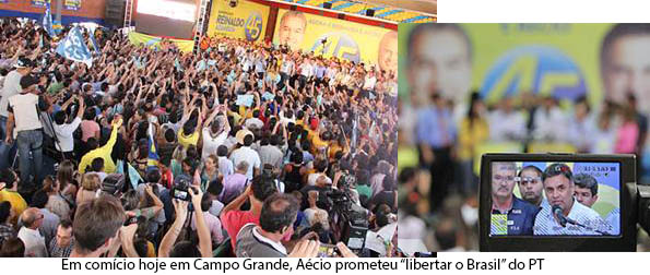 AÃ©cio promete &quot;libertar o Brasil&quot; do PT e defende Azambuja para um governo &quot;decente&quot; em MS