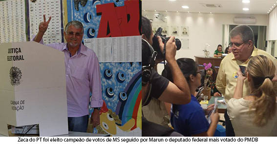 Dos oito deputados federais eleitos por MS, Zeca do PT Ã© o mais votado e Marun lidera pelo PMDB
