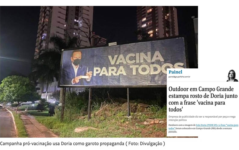 Outdoors com foto de Doria em Campo Grande pedem 'vacina para todos'