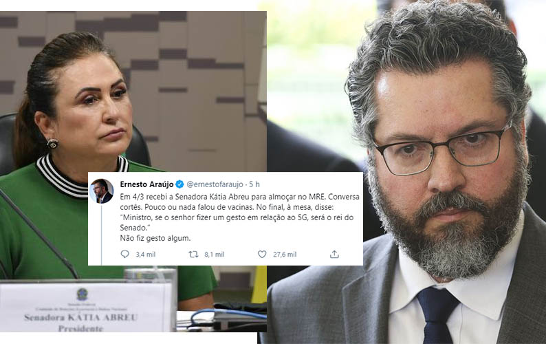 Ernesto AraÃºjo acusa KÃ¡tia Abreu de fazer lobby por 5G e senadora rebate: 'marginal'