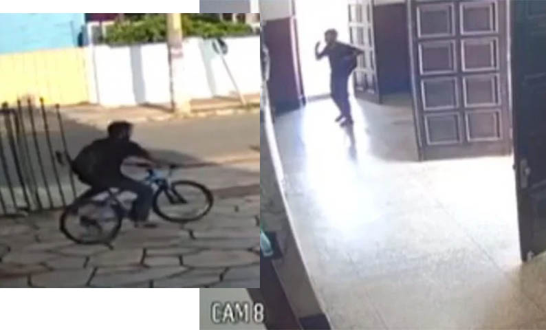 CÃ¢mera flagra ladrÃ£o 'devoto' fazendo sinal da cruz antes de furtar bicicleta em igreja: vÃ­deo