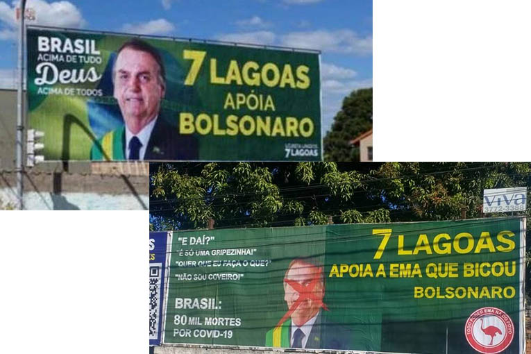 Apoiadores e crÃ­ticos de Bolsonaro fazem 'guerra de outdoors' em cidade de Minas