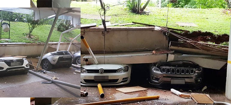 Piso cede e esmaga carros em garagem de prÃ©dio residencial em BrasÃ­lia