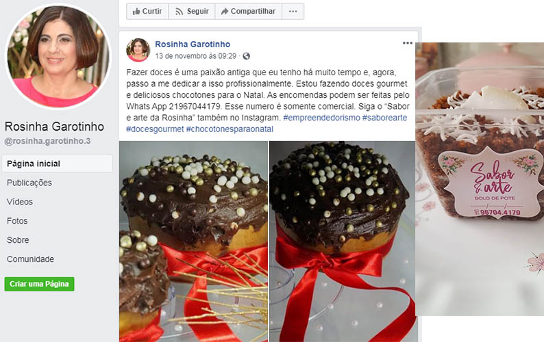 Ex-governadora Rosinha Garotinho agora vende 'doces e chocotones' para o Natal