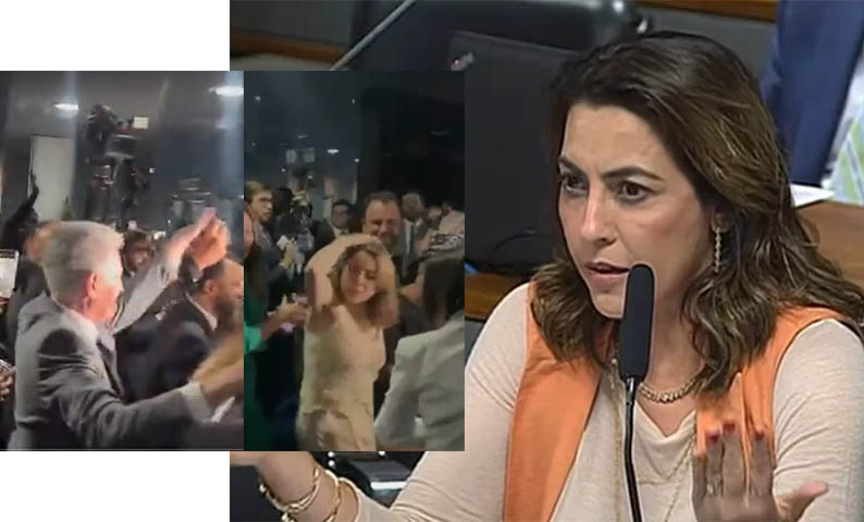 Celular atinge cabeÃ§a da senadora Soraya em tumulto na saÃ­da da CPI do 8 de Janeiro: vÃ­deo