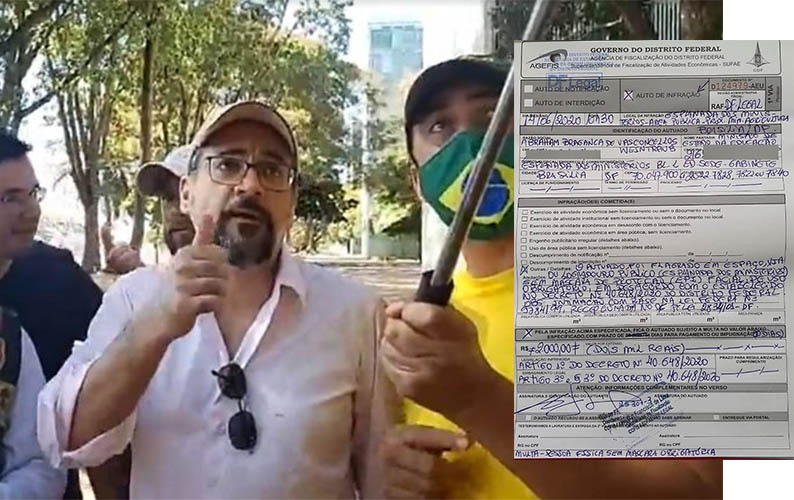 Weintraub Ã© multado em R$ 2 mil apÃ³s nÃ£o usar mÃ¡scara durante protesto em BrasÃ­lia
